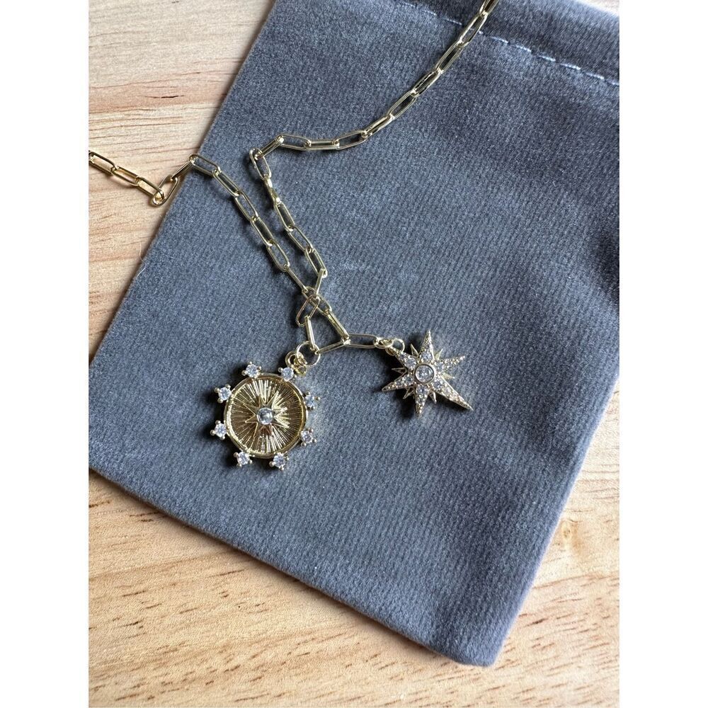 Gold Star & Sunburst Pendant Necklace - Women's Jewelry